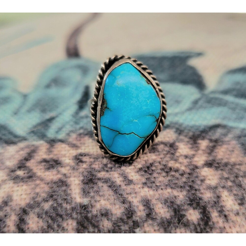 Vintage Turquoise Sterling Silver Ring – Native American Style – Size 6